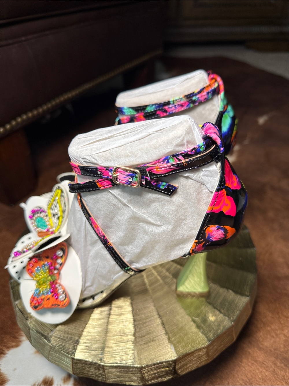 Betsey Johnson White Polka Dot Butterfly Ankle Strap Heels - Picture 2 of 6